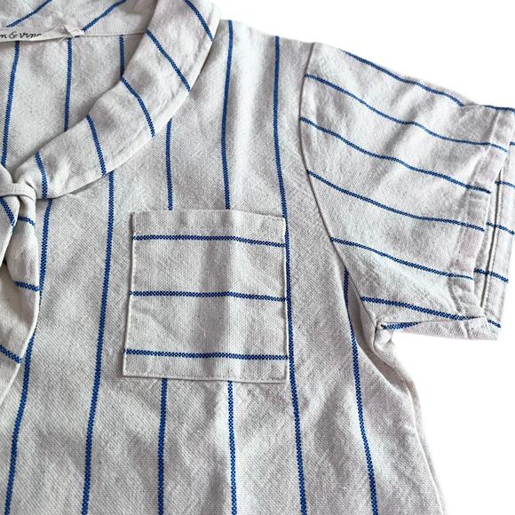 Fin & Vince Sailor Shirt Blue Stripe Linen blend size 6-12 months - Picture 3 of 9